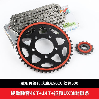 Motorcycle Benelli 502c Set of Chain Choho X-ring Star-Ring Chain with Silent Front & Rear Sprocket