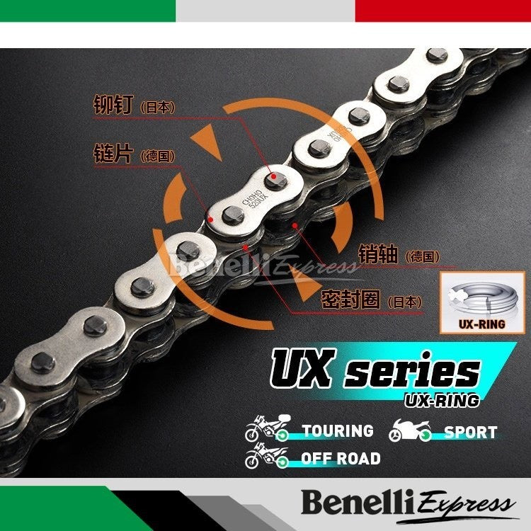 Motorcycle Benelli Tnt600 Srk600 Tnt300 302r 249s Choho HX UX STAR-Ring Chain & Hardened Steel Double Layer Silent