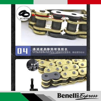 Benelli TRK502 502X LTS Silent Chain Noise Reduction Harden Front & Rear Sprocket O-Ring Chain Set Motorcycle
