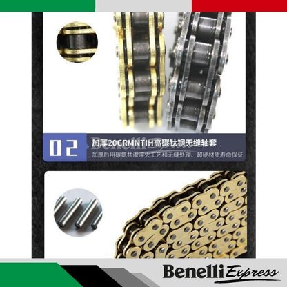 Benelli TRK502 502X LTS Silent Chain Noise Reduction Harden Front & Rear Sprocket O-Ring Chain Set Motorcycle