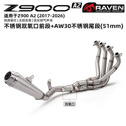 RAVEN Kawasaki Z900 A2 Full Exhaust System Stainless Steel Header Dual O2 Sensor Ports & Muffler