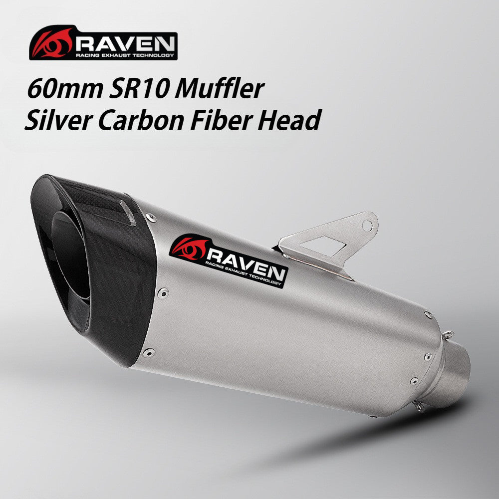 RAVEN SR10 60mm Muffler Motorcycle Exhaust Universal 60mm Muffler Stainelss Steel Carbon Fiber Head