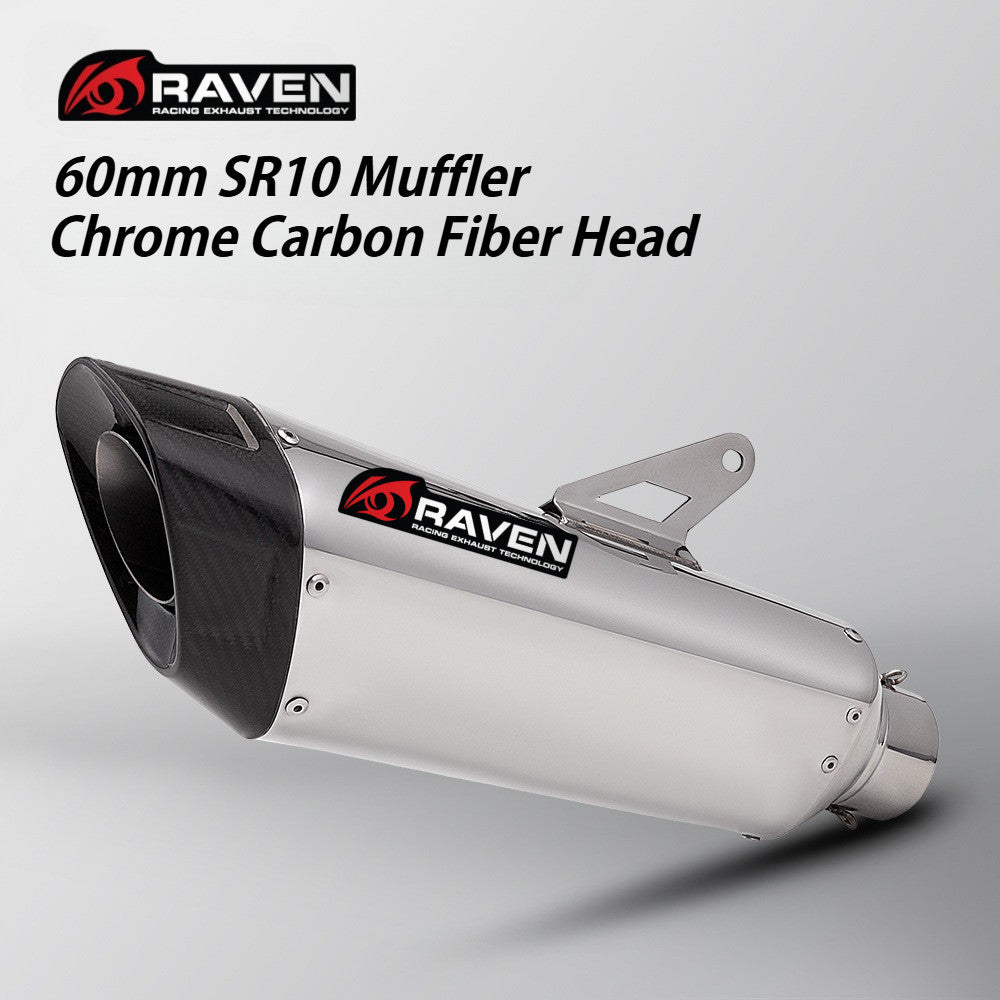 RAVEN SR10 60mm Muffler Motorcycle Exhaust Universal 60mm Muffler Stainelss Steel Carbon Fiber Head