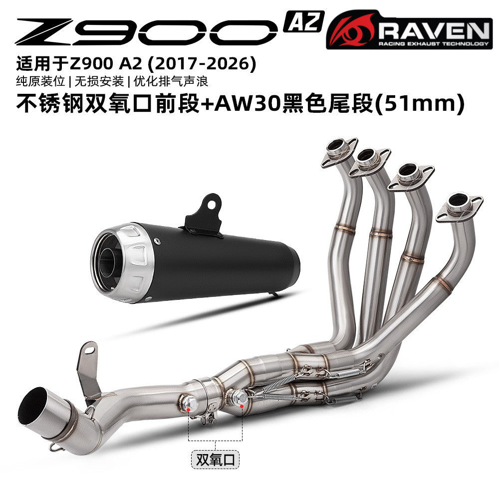 RAVEN Kawasaki Z900 A2 Full Exhaust System Stainless Steel Header Dual O2 Sensor Ports & Muffler