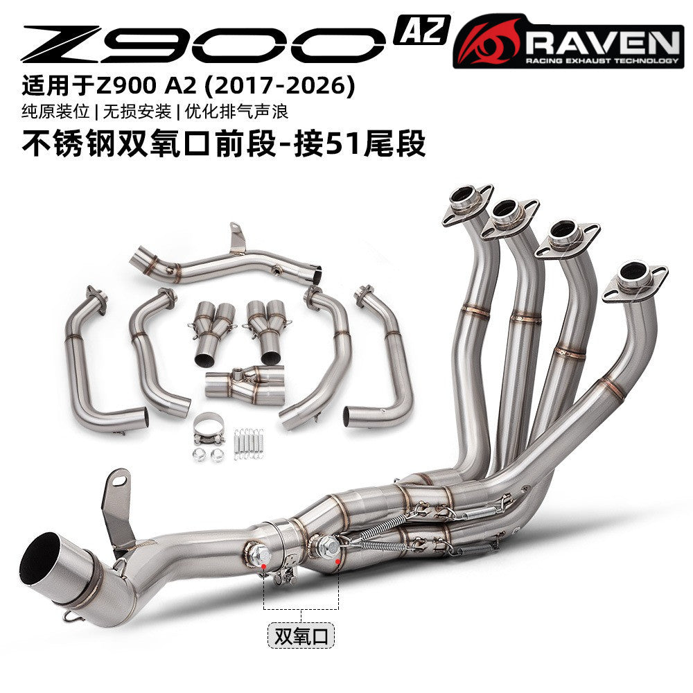 RAVEN Kawasaki Z900 A2 Full Exhaust System Stainless Steel Header Dual O2 Sensor Ports & Muffler