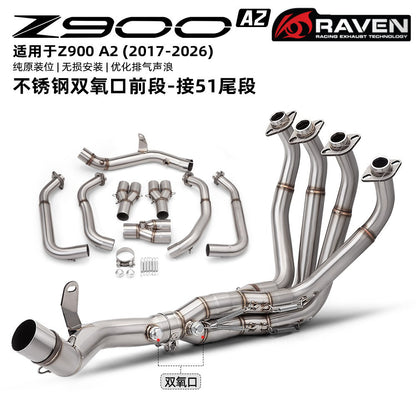 RAVEN Kawasaki Z900 A2 Full Exhaust System Stainless Steel Header Dual O2 Sensor Ports & Muffler