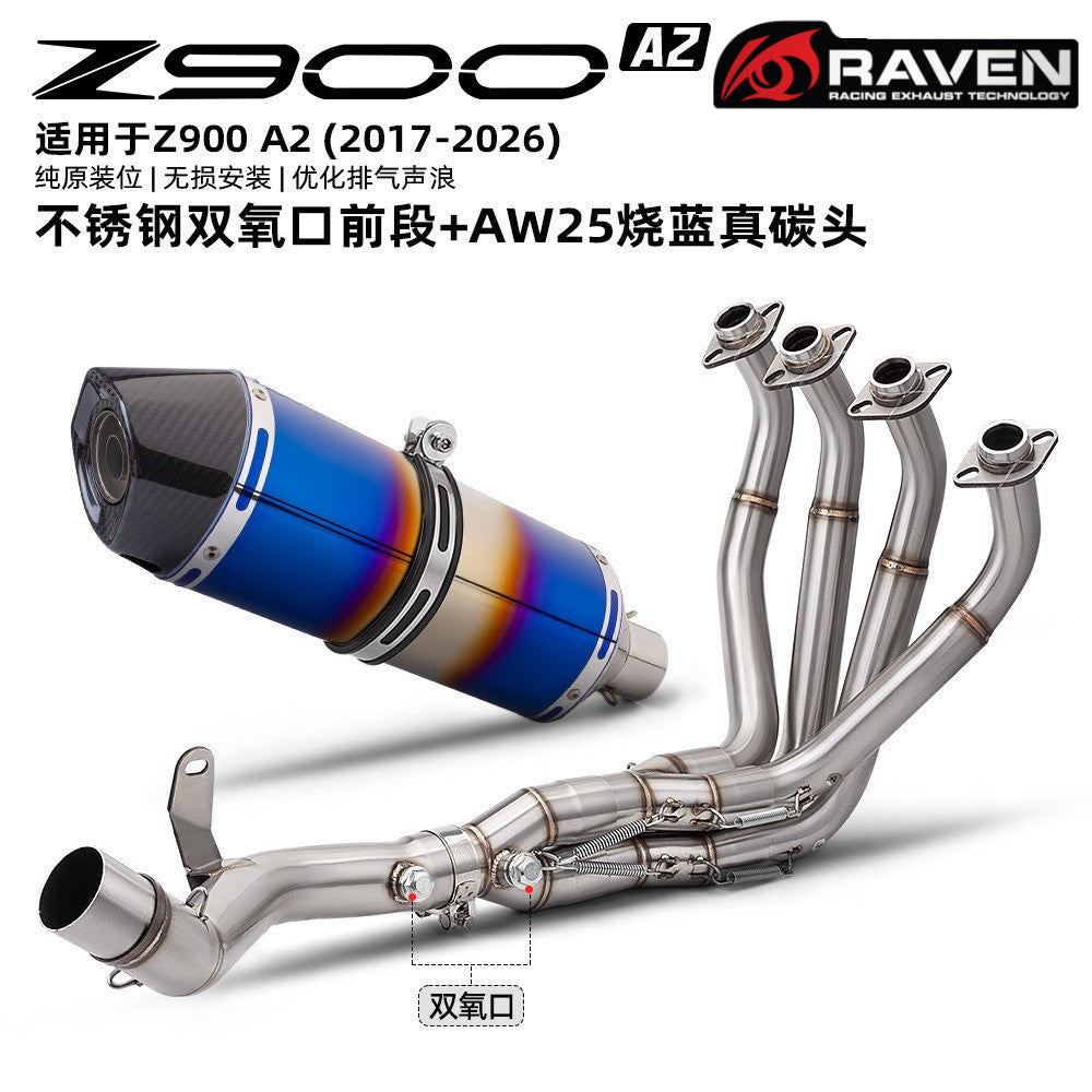 RAVEN Kawasaki Z900 A2 Full Exhaust System Stainless Steel Header Dual O2 Sensor Ports & Muffler