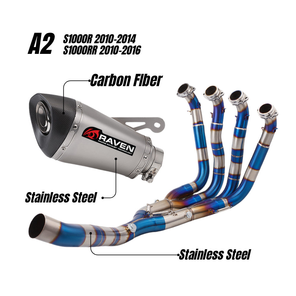 RAVEN BMW S1000R S1000RR 2010-2016 60mm Motorcycle Full System Exhaust Stainless Steel Carbon Cap