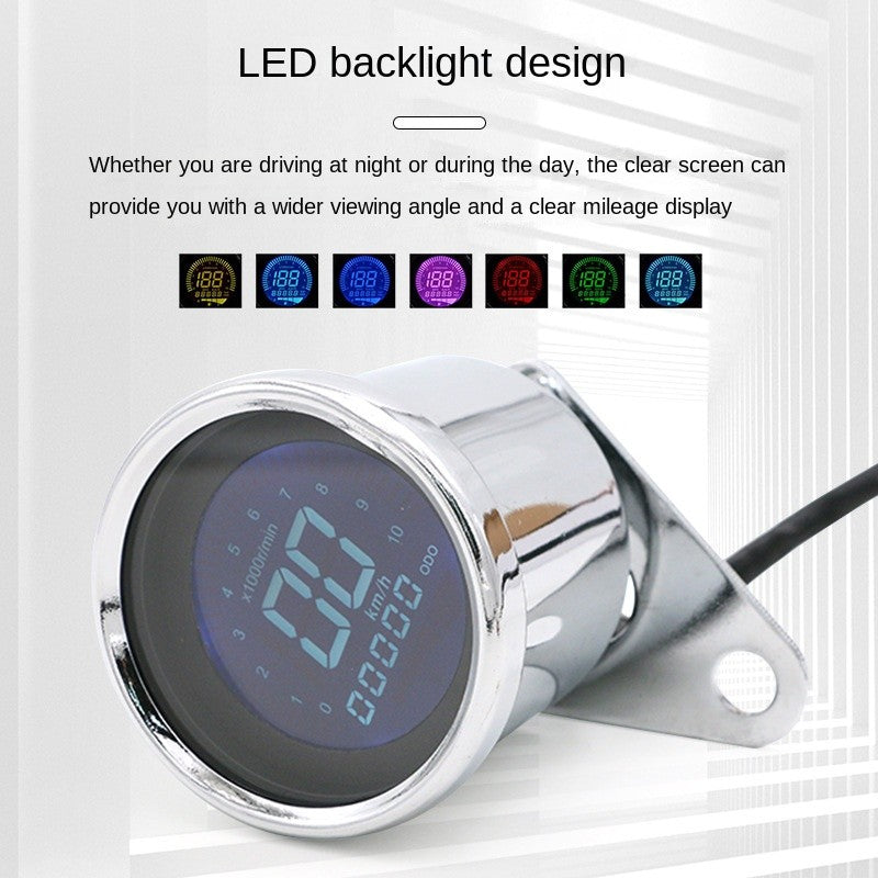 Universal Motorcycle Retro Modified Meter Odometer Speed Oil Lever Integrated LED LCD Display Meter Assembly