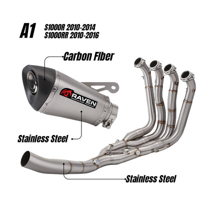RAVEN BMW S1000R S1000RR 2010-2016 60mm Motorcycle Full System Exhaust Stainless Steel Carbon Cap