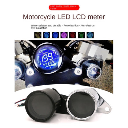 Universal Motorcycle Retro Modified Meter Odometer Speed Oil Lever Integrated LED LCD Display Meter Assembly