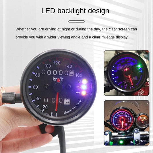 Universal Motorcycle Retro Modified Small LED Meter with Indicator Light Led Color 70 Retro Odometer