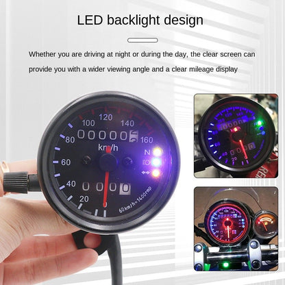 Universal Motorcycle Retro Modified Small LED Meter with Indicator Light Led Color 70 Retro Odometer