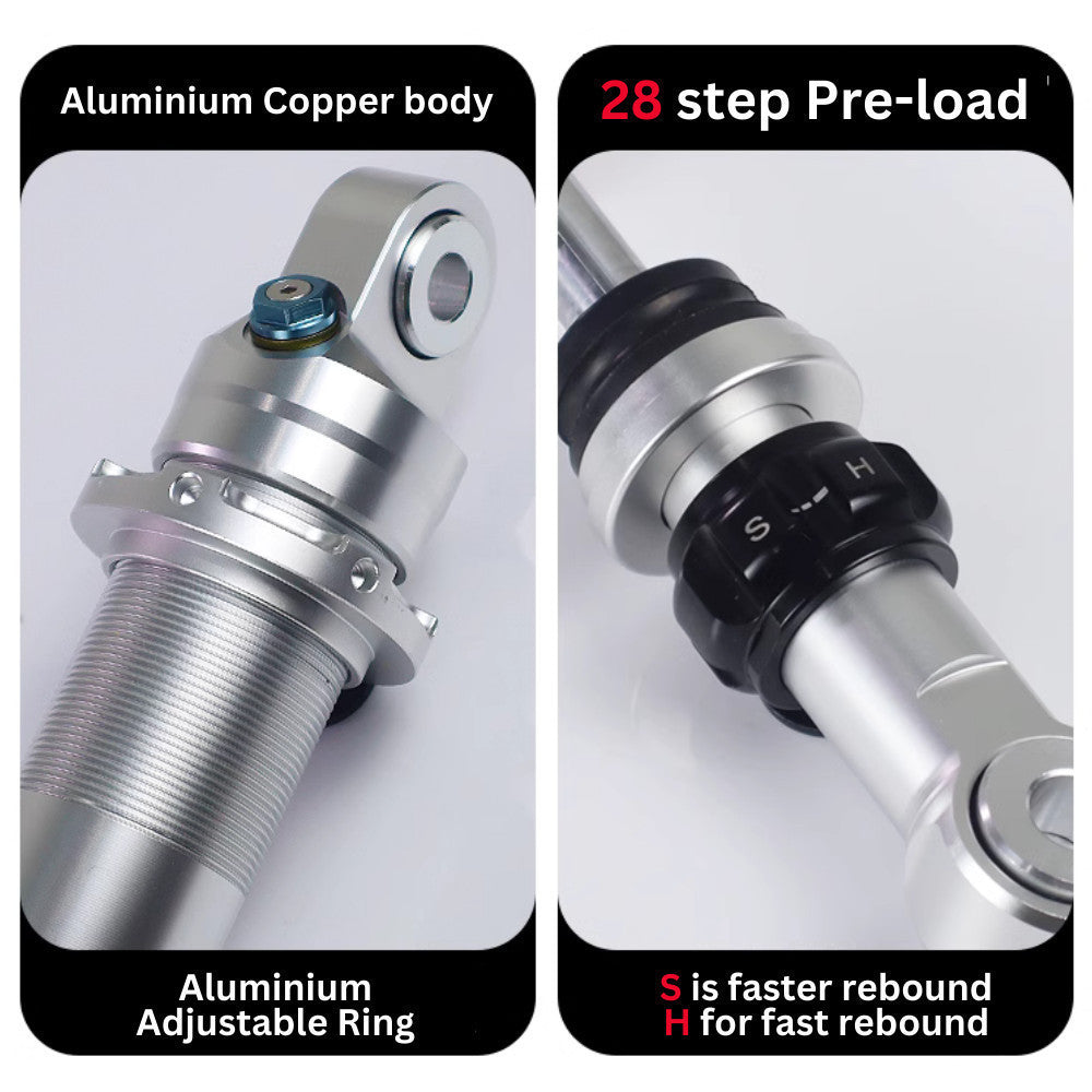 JSMT MODA SPORTER S Rear Shock Absorber 330mm Performance 3 Adjustable Preload Nitrogen Can