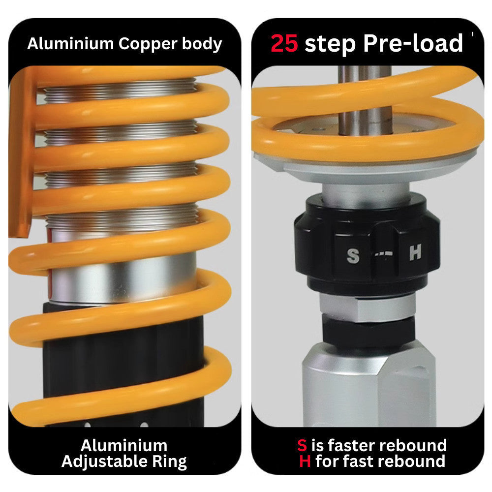 JSMT MODA SPORTER S Rear Shock Absorber 330mm Performance 3 Adjustable Preload Nitrogen Can