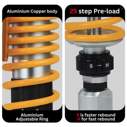 JSMT MODA SPORTER S Rear Shock Absorber 330mm Performance 3 Adjustable Preload Nitrogen Can