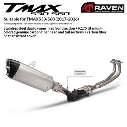 RAVEN Motorcycle Exhaust Pipe Full System for TMAX530 TMAX560 2017-2026 Dual Oxygen Sensor Pipe