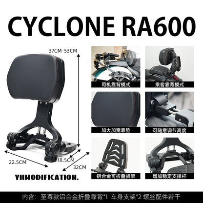 Cyclone RA600 Accessories Motorcycle Crash Bar Backrest Folding Rack for Cyclone RA 600 Side bag