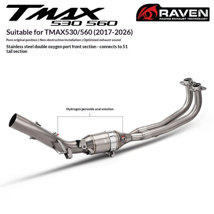 RAVEN Motorcycle Exhaust Pipe Full System for TMAX530 TMAX560 2017-2026 Dual Oxygen Sensor Pipe