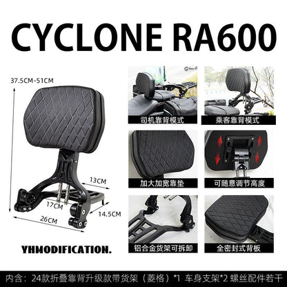Cyclone RA600 Accessories Motorcycle Crash Bar Backrest Folding Rack for Cyclone RA 600 Side bag