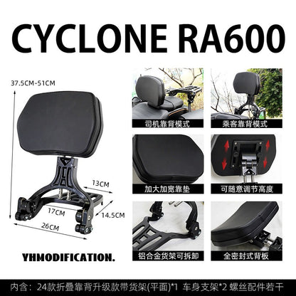 Cyclone RA600 Accessories Motorcycle Crash Bar Backrest Folding Rack for Cyclone RA 600 Side bag