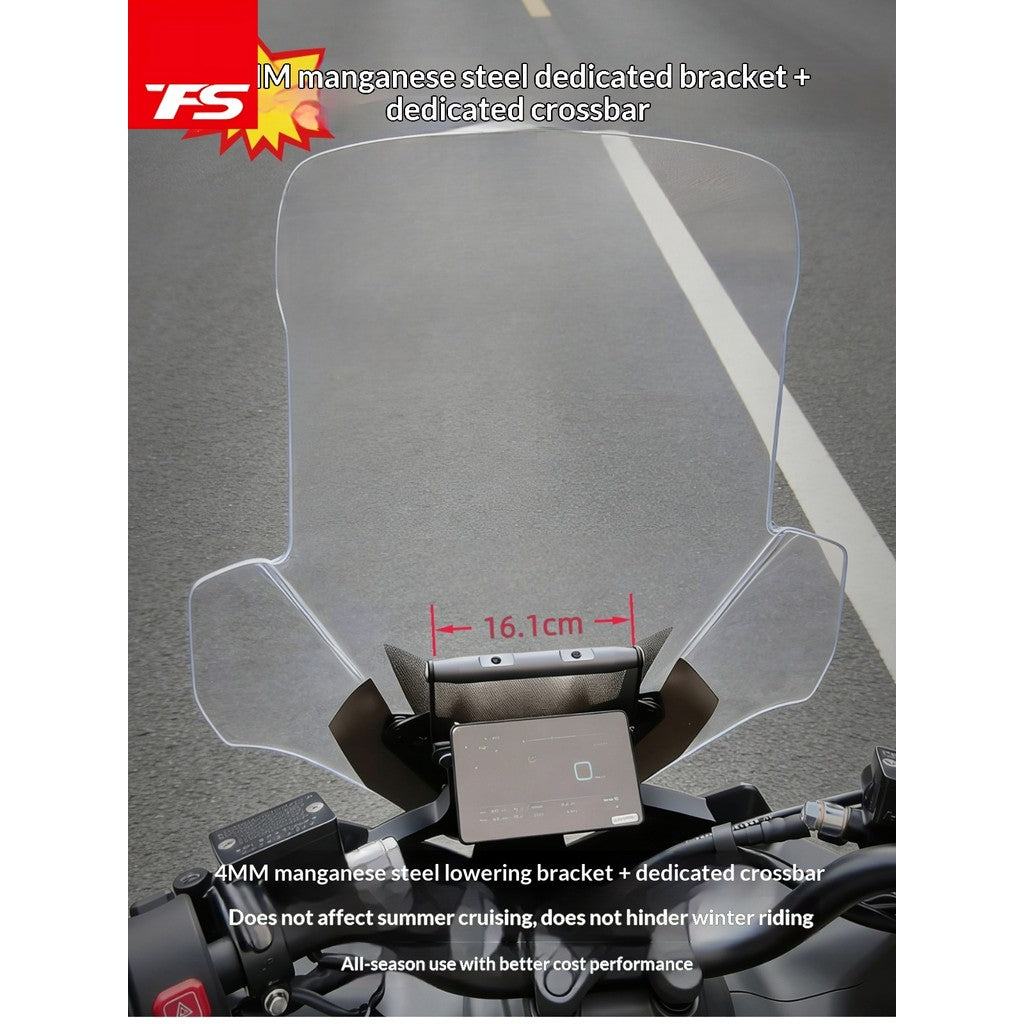 TFS Zontes 150X Motorcycle Windshield for Zontes 150X Windshield with Crossbar Phone Bracket