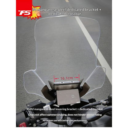 TFS Zontes 150X Motorcycle Windshield for Zontes 150X Windshield with Crossbar Phone Bracket