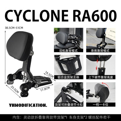 Cyclone RA600 Accessories Motorcycle Crash Bar Backrest Folding Rack for Cyclone RA 600 Side bag