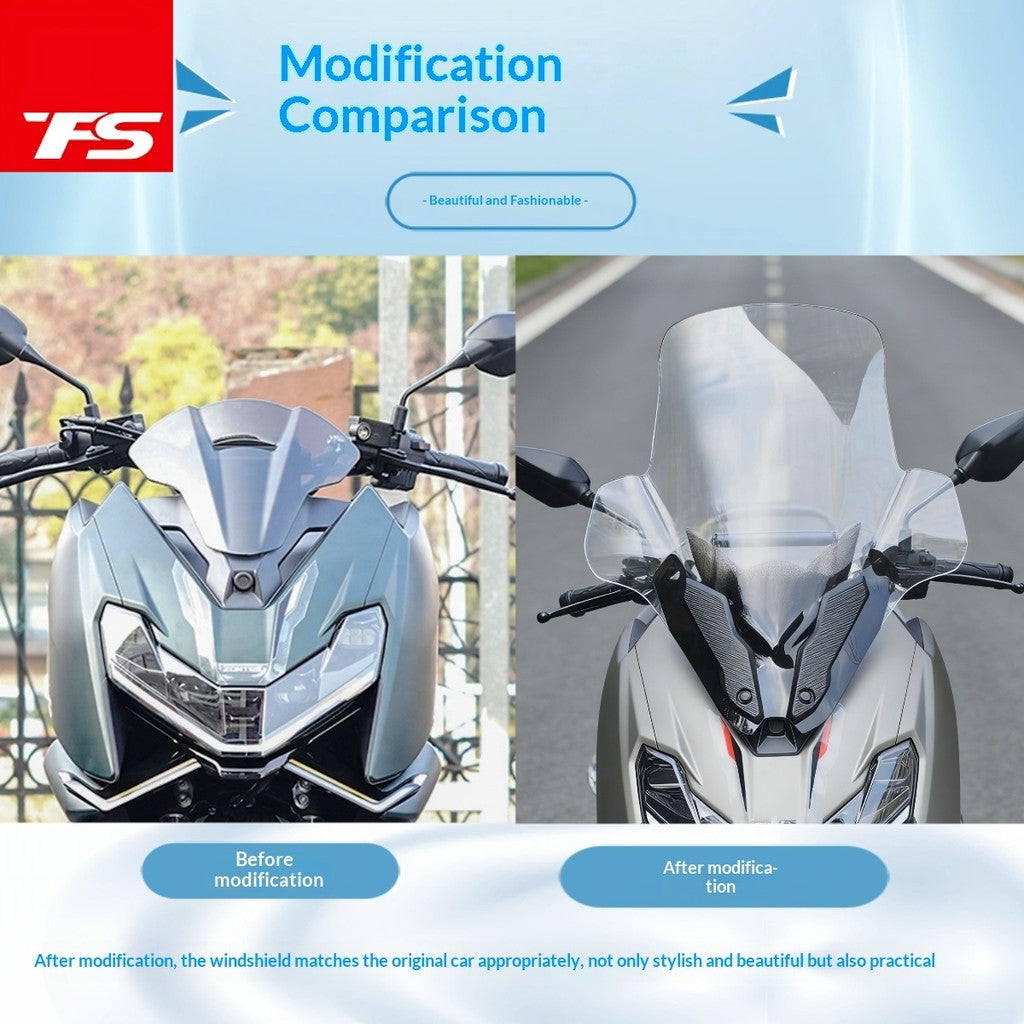 TFS Zontes 150X Motorcycle Windshield for Zontes 150X Windshield with Crossbar Phone Bracket