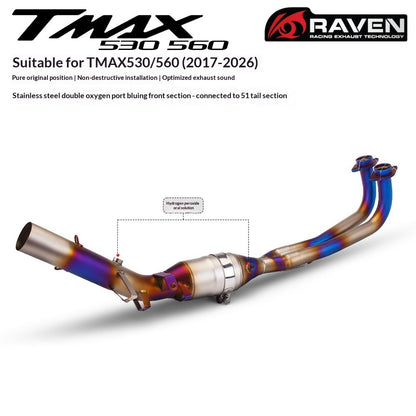 RAVEN Motorcycle Exhaust Pipe Full System for TMAX530 TMAX560 2017-2026 Dual Oxygen Sensor Pipe