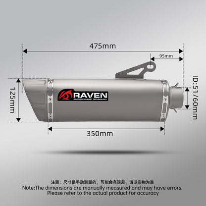 RAVEN 51mm 60mm Universal Motorcycle Exhaust Pipe M12 Titanium Muffler For Z1000 RSV4 Daytona R6