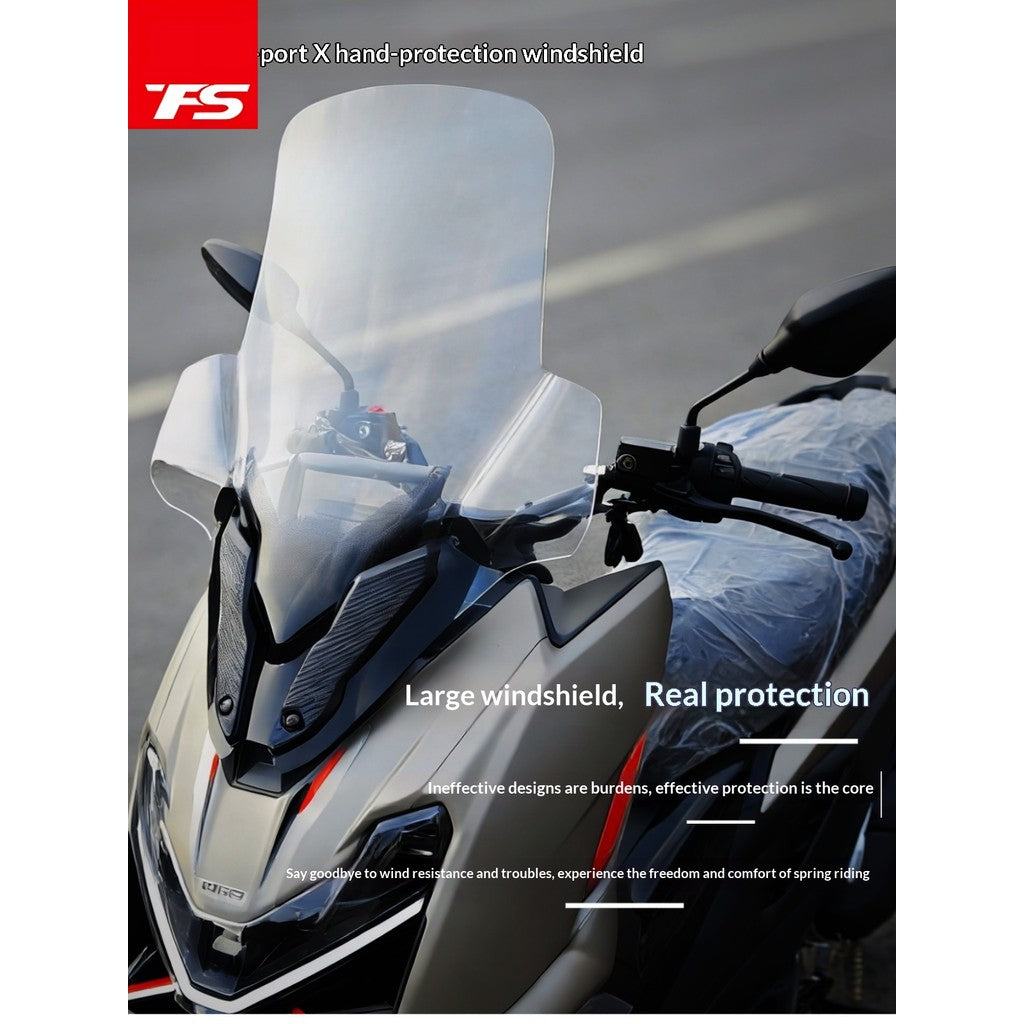 TFS Zontes 150X Motorcycle Windshield for Zontes 150X Windshield with Crossbar Phone Bracket